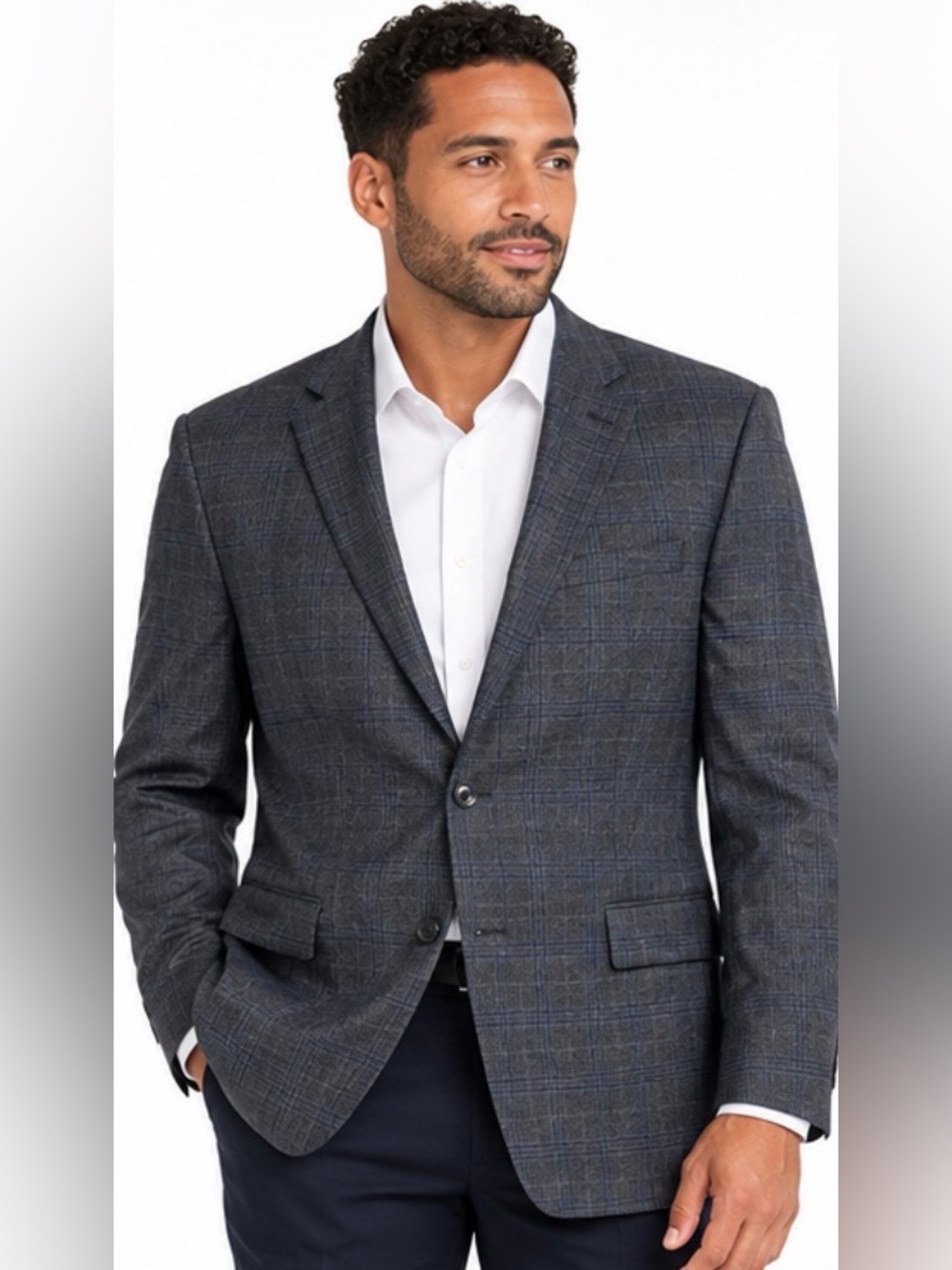 Lauren Ralph Lauren gray plaid wool blend blazer 50L business formal wedding